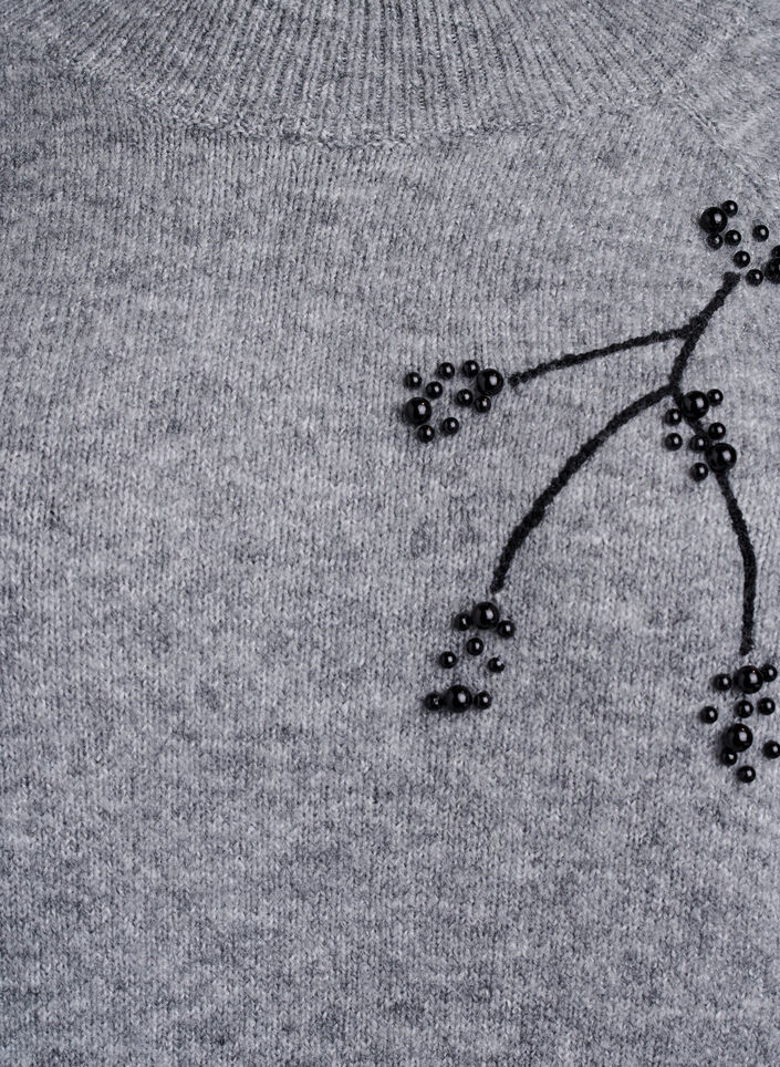 Genser med perlebroderi, Medium Grey Melange, Packshot