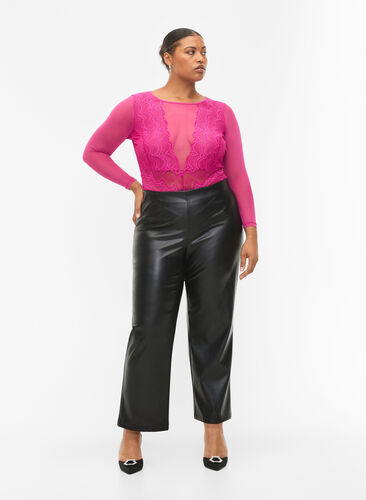 Zizzi Imitert skinnbukse med brede ben, Black, Model image number 0