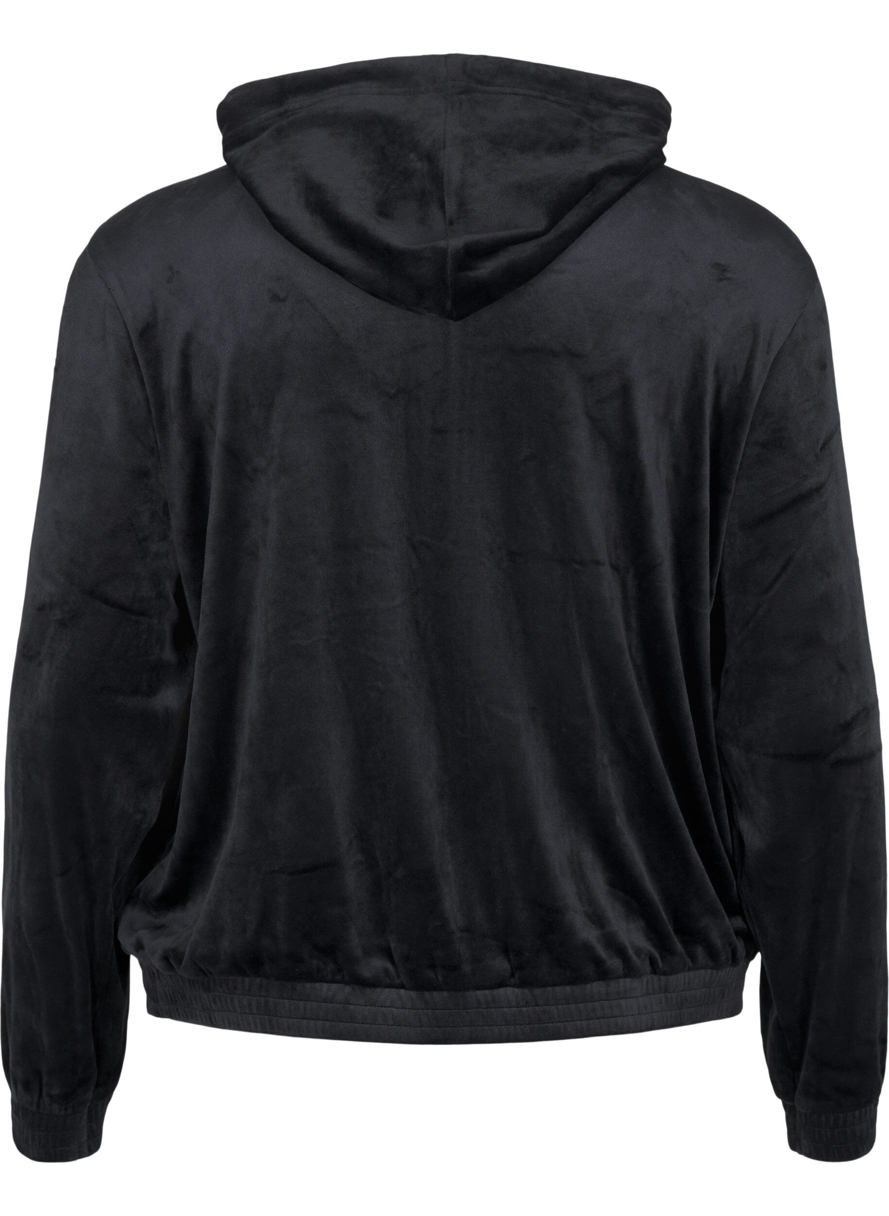 Zizzi Velour cardigan med hette, Black, Packshot image number 1