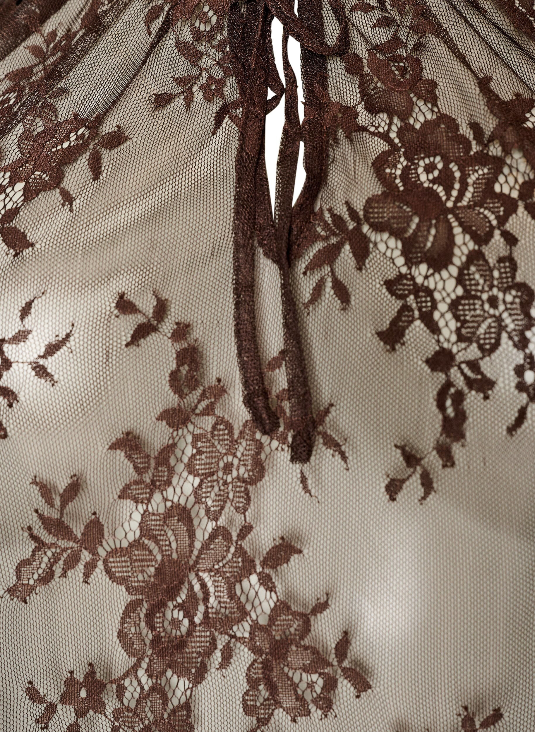 ZizziKortermet bluse med blonder og knyting, Brun, Packshot image number 2