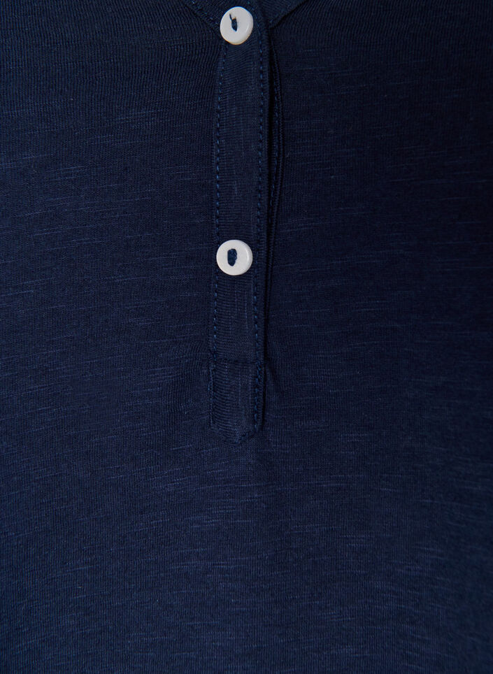 Langermet t-skjorte med V-hals og knapper, Bl&aring;, Packshot image number 2