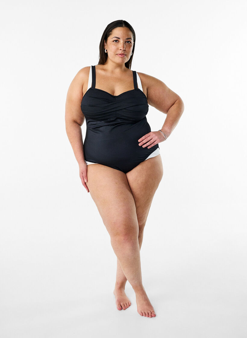 Badedrakt med polstring og kontrastdetaljer, Svart, Model image number 0