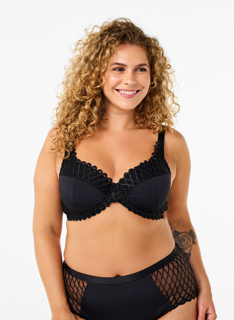 Polstret bh med bøyler og blondedetaljer, Svart, Model image number 0