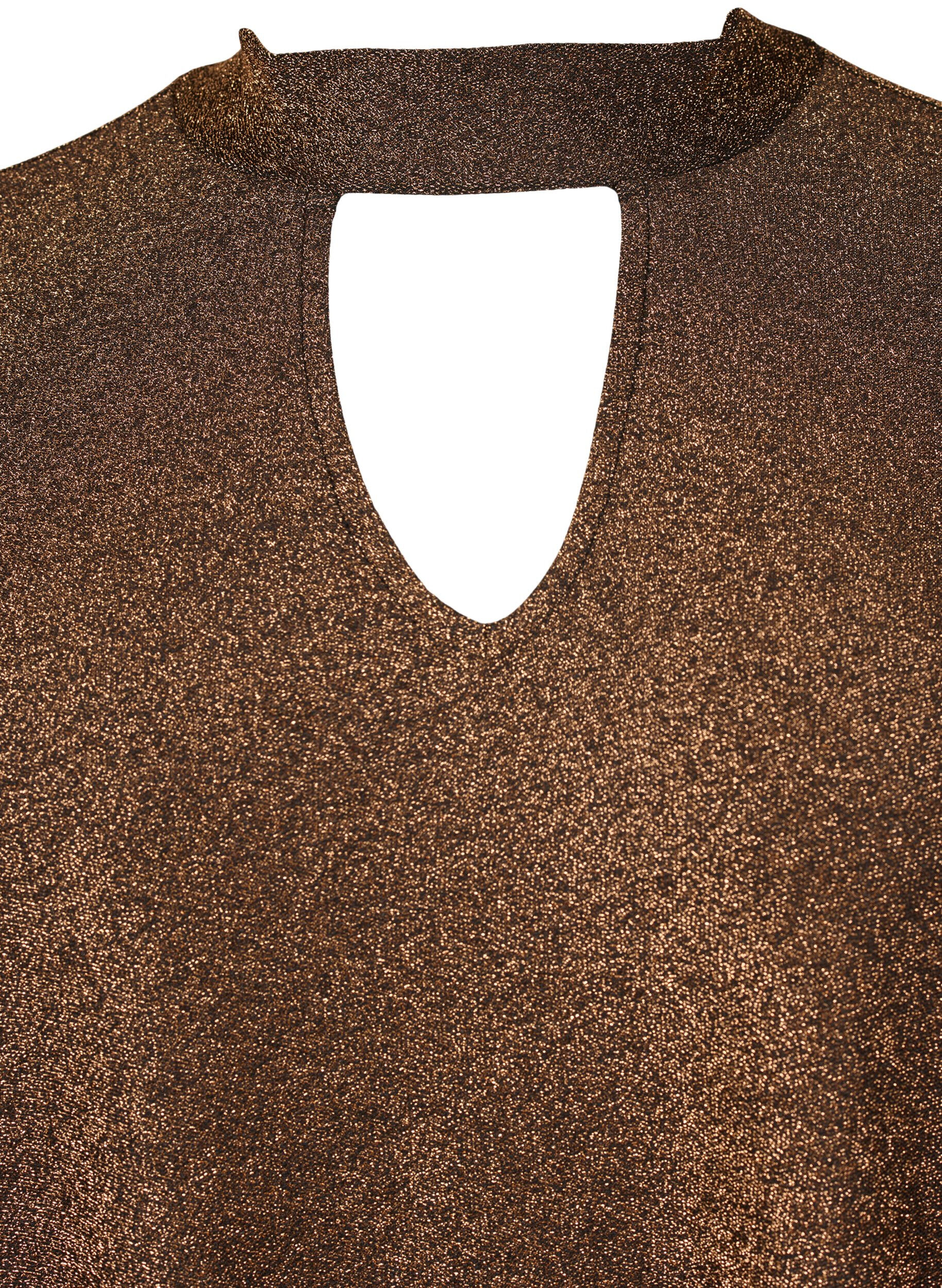 ZizziLangermet bluse med glitter, rund hals og V-detalj, Black Copper, Packshot image number 2