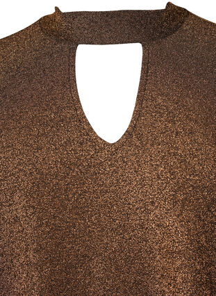 Langermet bluse med glitter, rund hals og V-detalj, Black Copper, Packshot image number 2