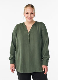 FLASH - Skjortebluse med nålestriper, Grønn FLASH - Skjortebluse med nålestriper, Grønn, Model