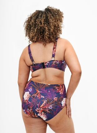Stripete bikinitruse med høy midje, Purple Flower, Model image number 1