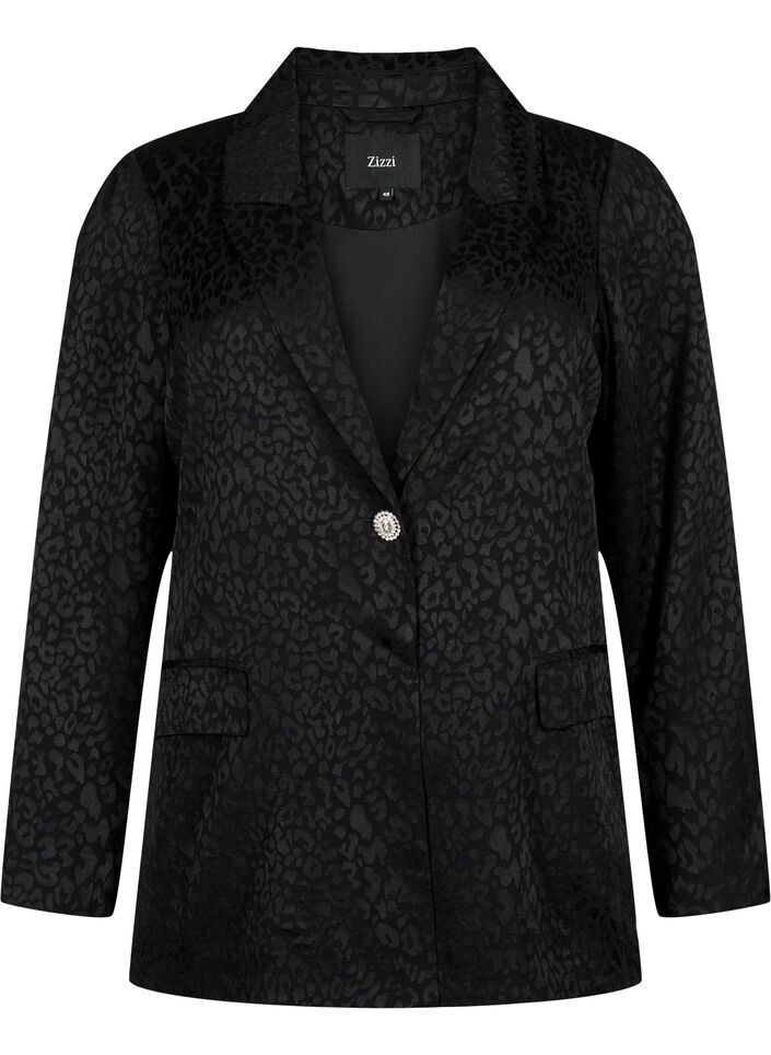 Jacquard-blazer i viskose, ton-i-ton, Black, Packshot image number 0