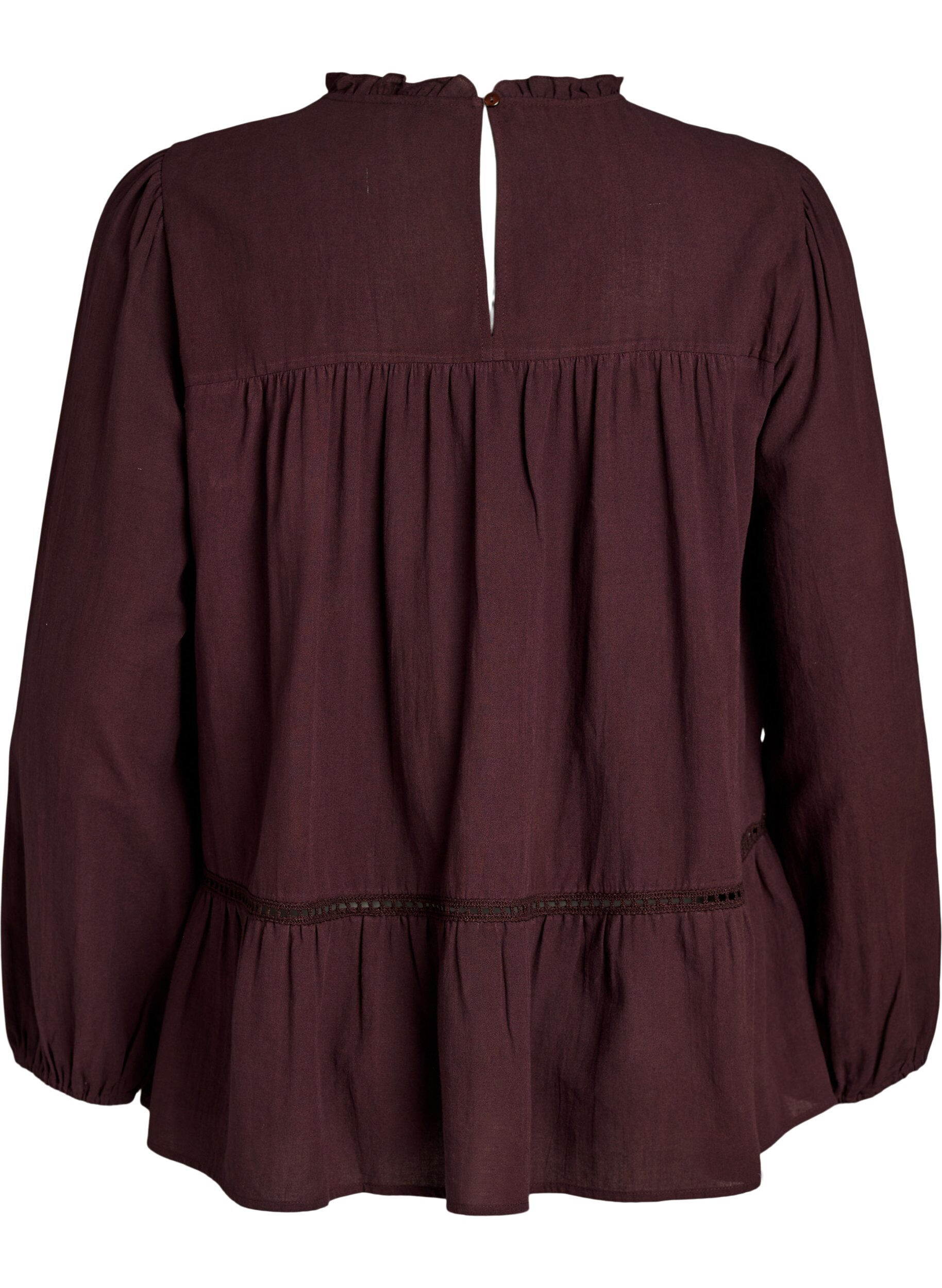 ZizziBluse med broderi og hullbrodert kant, M&oslash;rk Bordeaux, Packshot image number 1