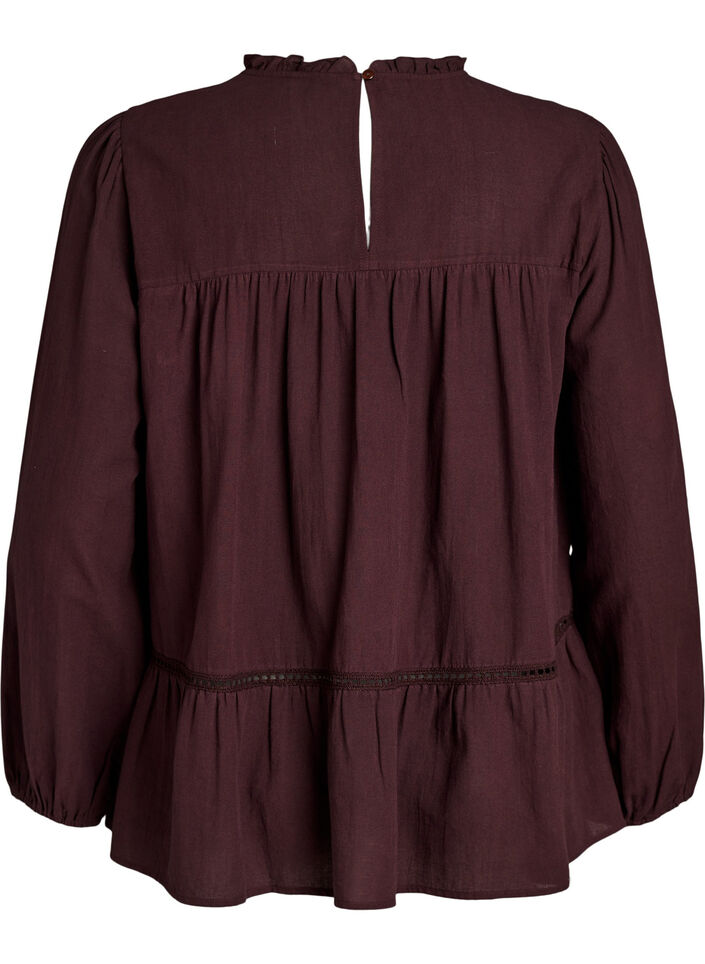 Bluse med broderi og hullbrodert kant, M&oslash;rk Bordeaux, Packshot image number 1