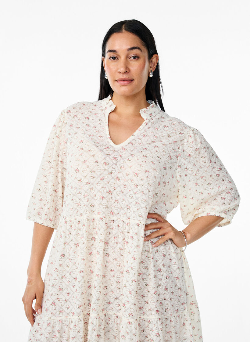 Kort A-formet kjole med 1/2 ermer, Hvit, Model image number 2