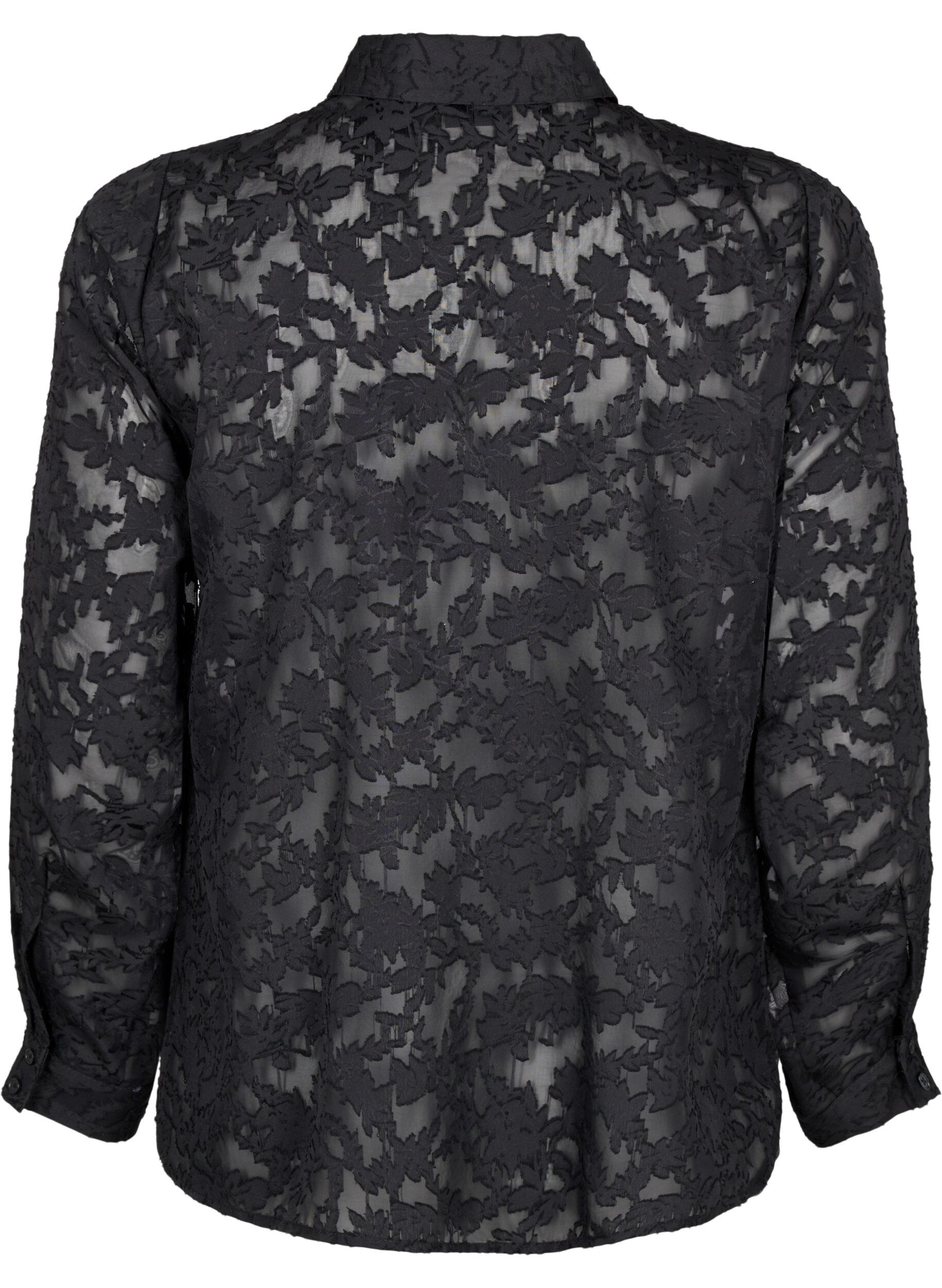 Zizzi Jacquard-skjorte med knapper, Black, Packshot image number 1