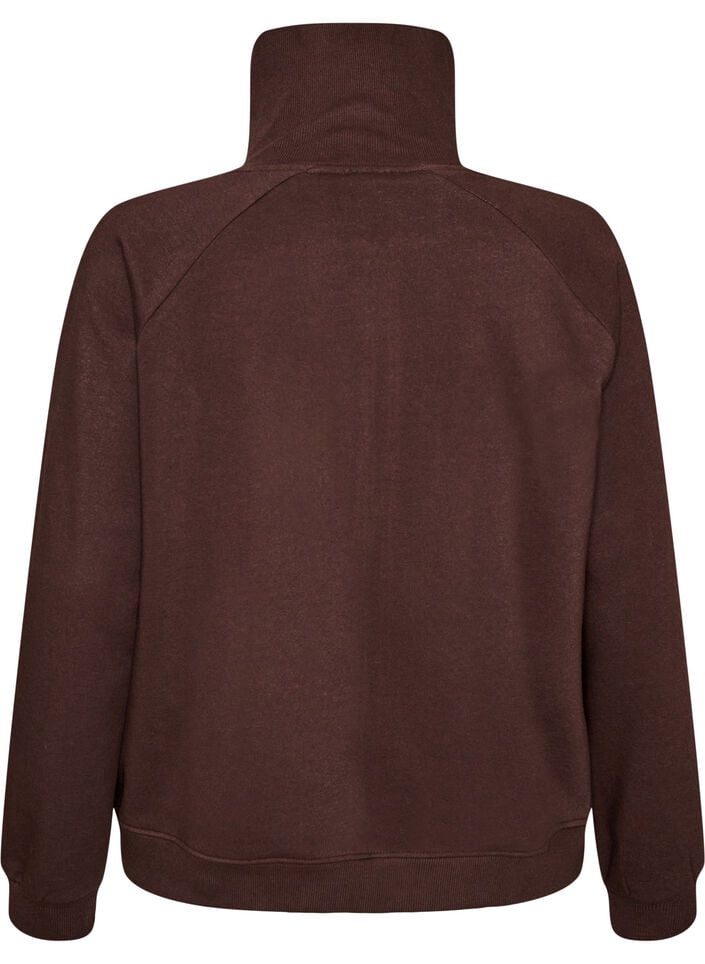 Sweat cardigan med h&oslash;y krage og glidel&aring;s, Brun, Packshot image number 1