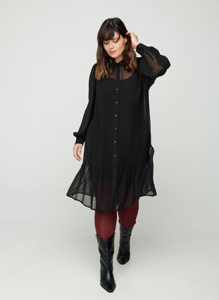 Langermet kjole med knappelukking, Black, Model image number 2