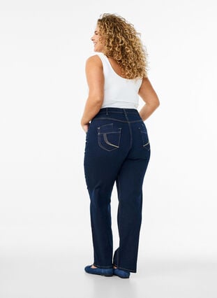 Zizzi Regular fit Gemma jeans med høy midje, Blå, Model image number 1