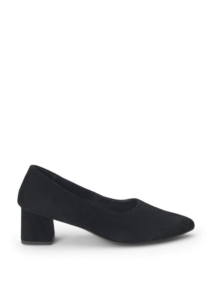 Wide fit – Pumps i semsket skinn, Black, Packshot image number 0