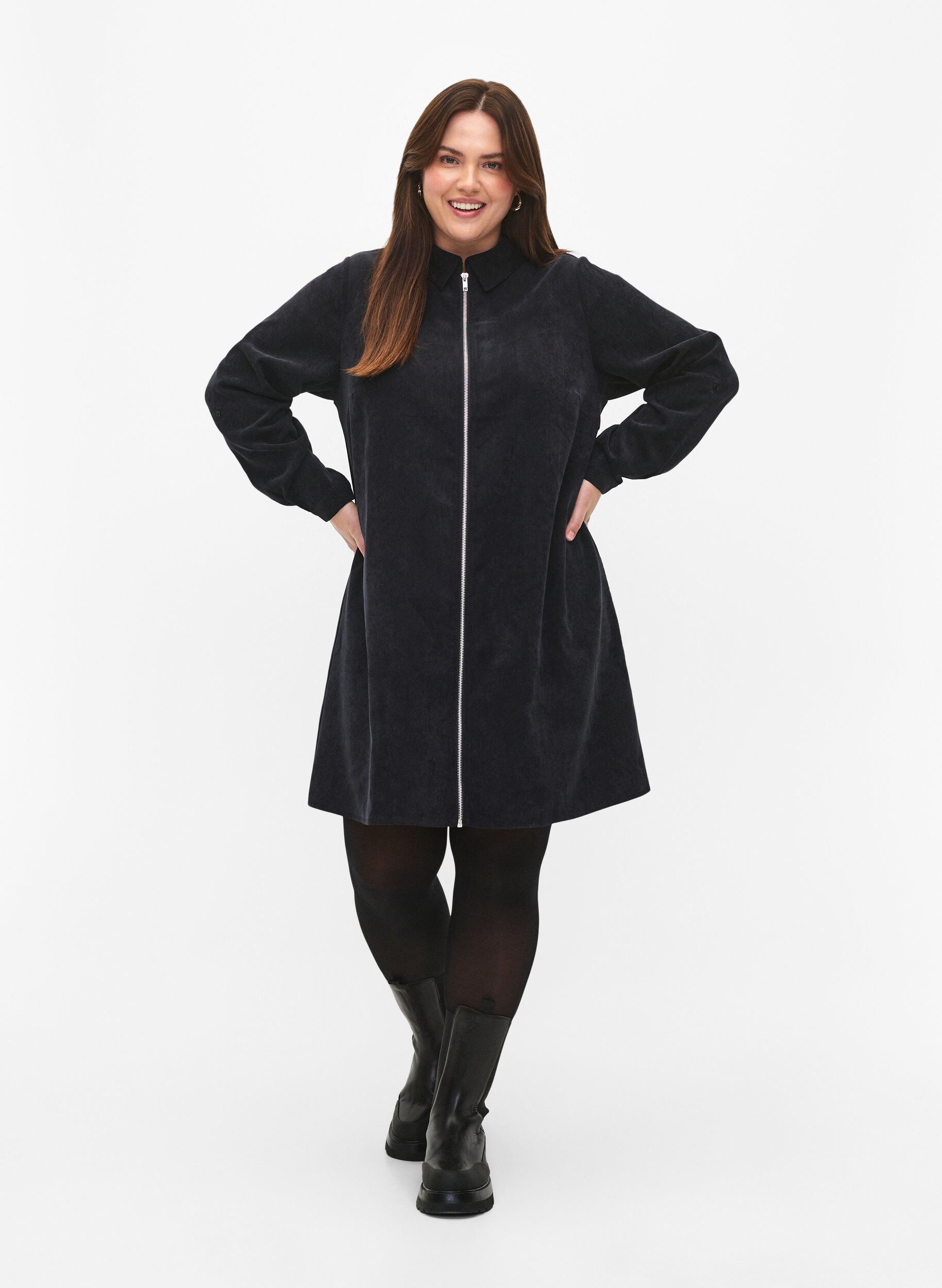 ZizziKjole i fl&oslash;yel med glidel&aring;s og 3/4-ermer, Svart, Model image number 1