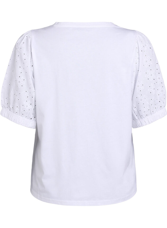 T-skjorte med Broderie Anglaise-ermer, Hvit, Packshot image number 1