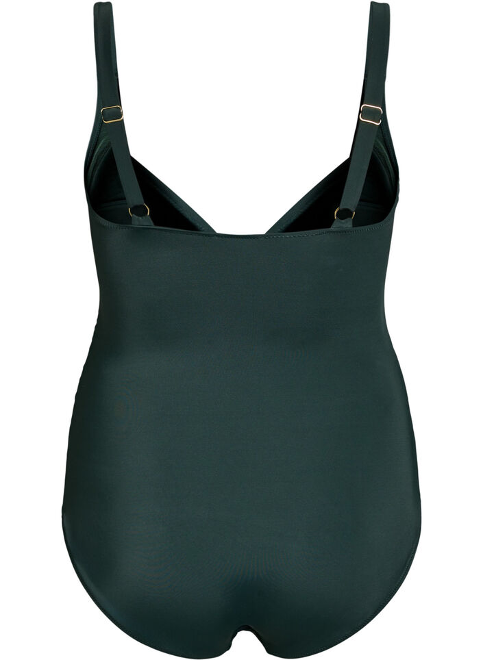 Badedrakt med ringdetaljer og drapering, Gr&oslash;nn, Packshot image number 1