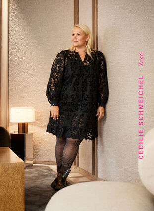 Zizzi Tights med glitter og stripete mønster, Black, Image image number 0