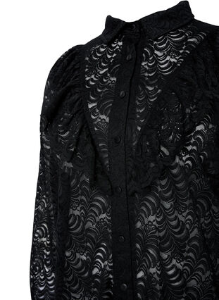 Skjortekjole med blonder og volanger, Black, Packshot image number 2