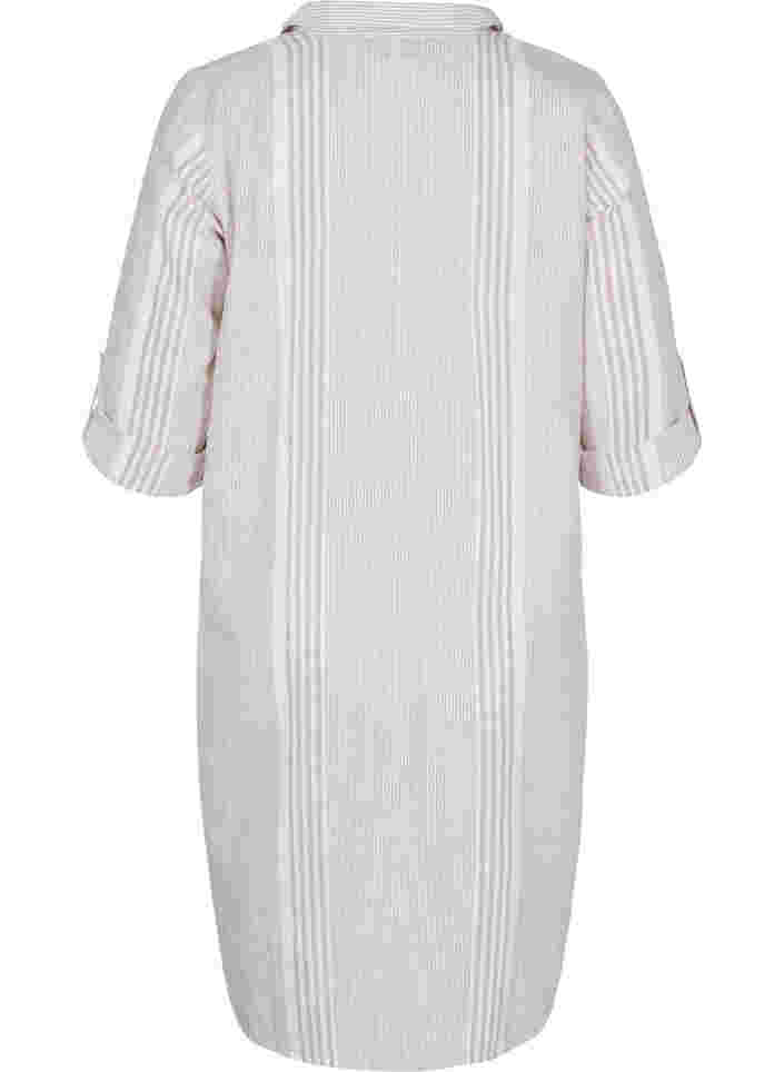 Kjole med V-hals og krage, White Taupe Stripe, Packshot image number 1