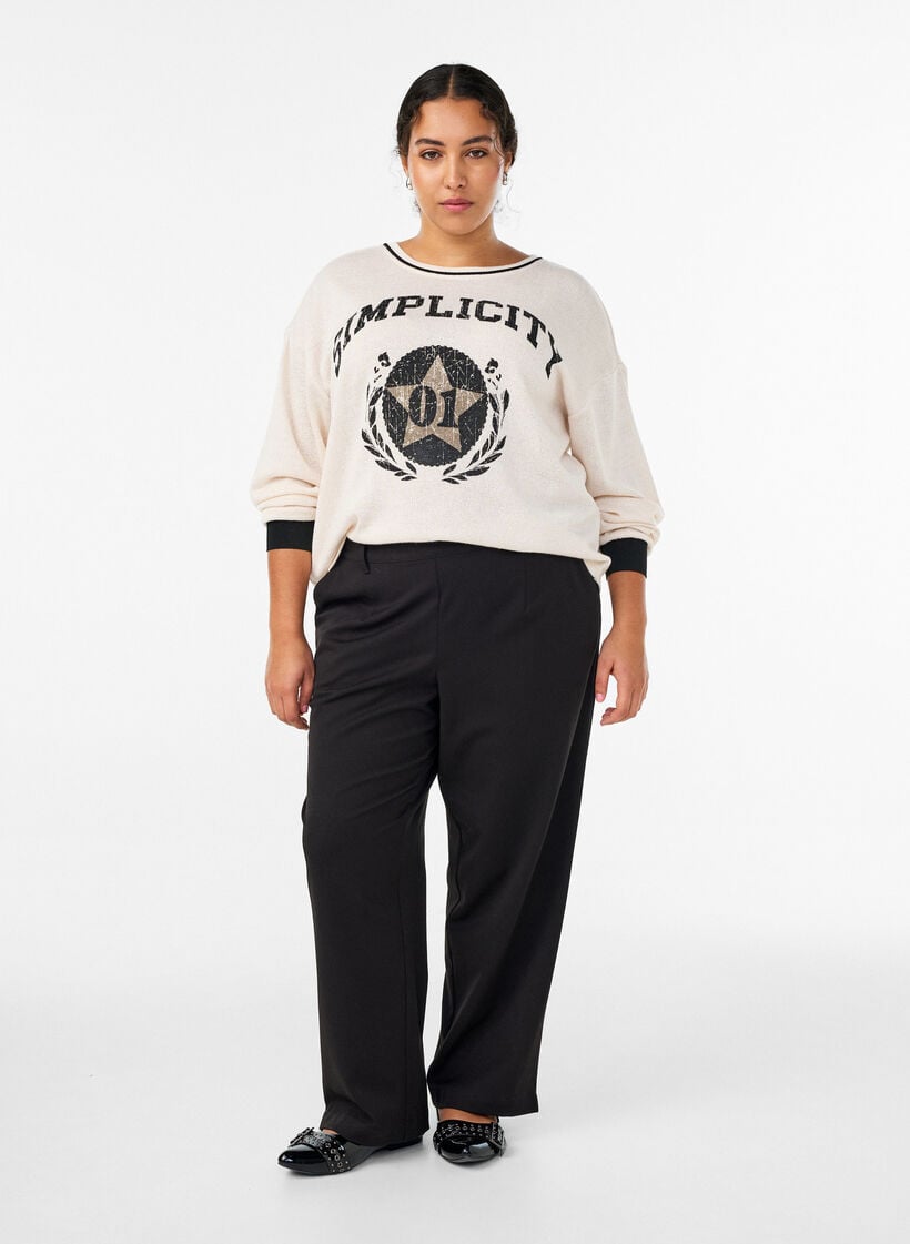 Bukser med høy midje og elastisk linning på ryggen, Svart, Model image number 0