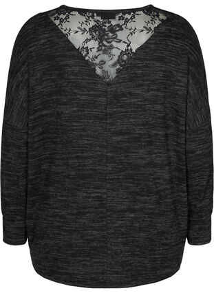 Langermet bluse med blonder, Dark Grey Melange, Packshot image number 1