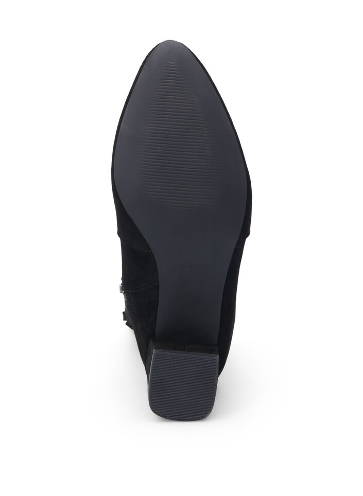 Wide fit - Semsket ankelstøvler med hæl, Black, Packshot image number 5