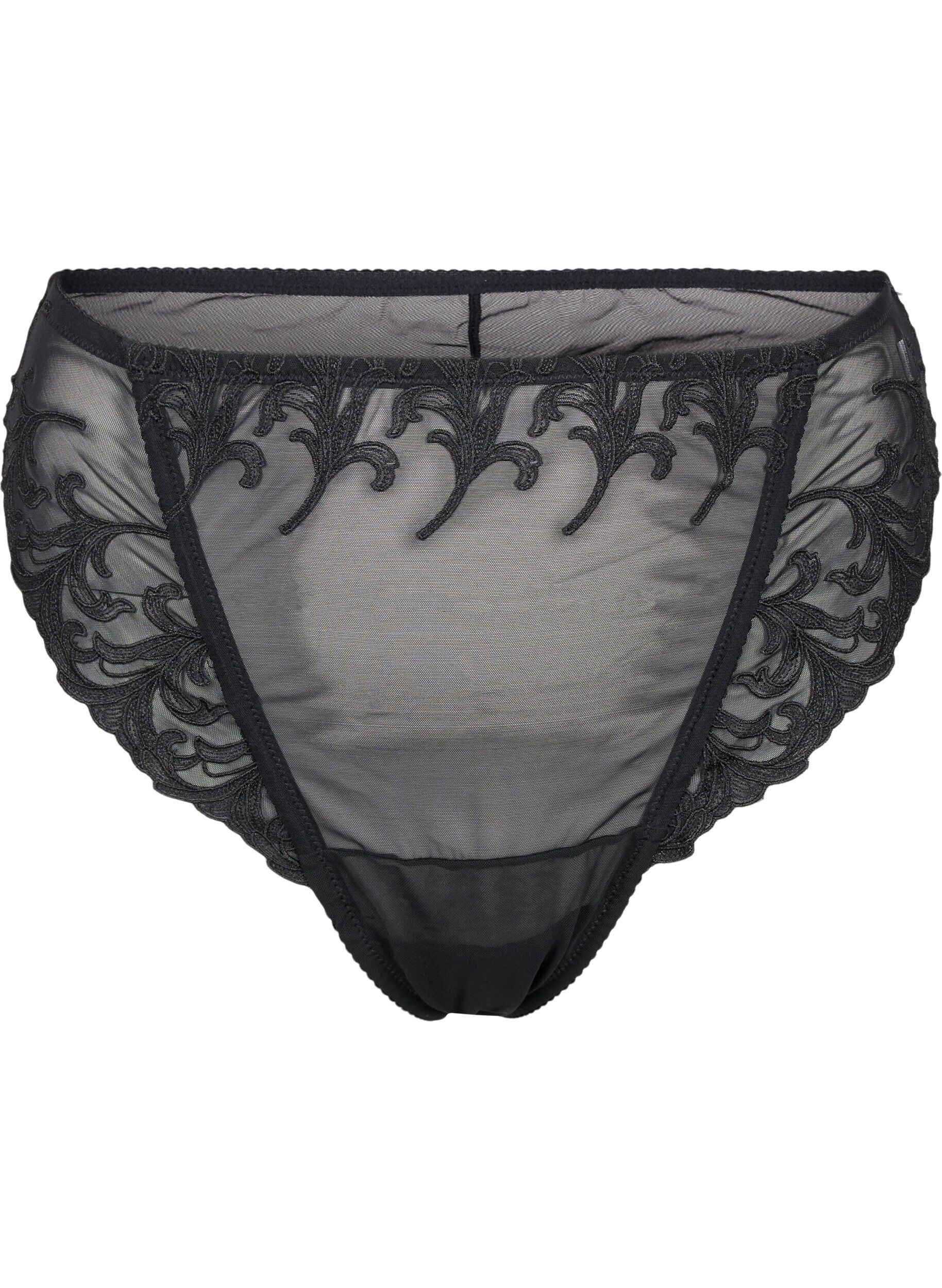 Zizzi Mesh-tanga med broderidetaljer, Svart, Packshot image number 0