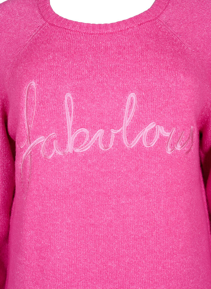 Strikket bluse med brodert tekst, Raspberry Rose, Packshot image number 2