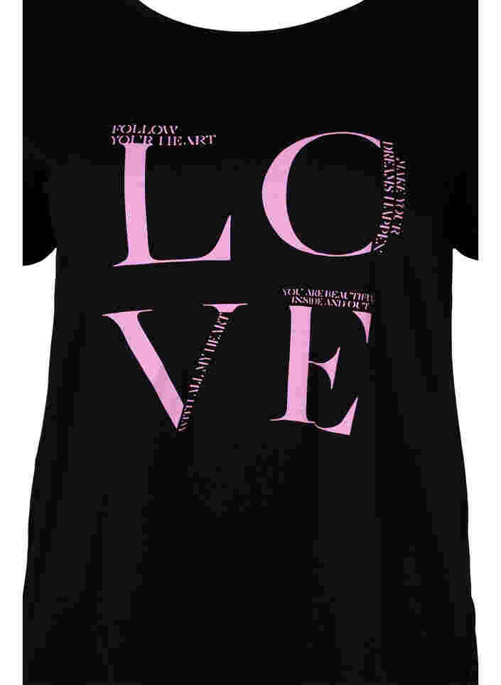 T-skjorte i bomull med trykk, Black Cyclamen LOVE, Packshot image number 2
