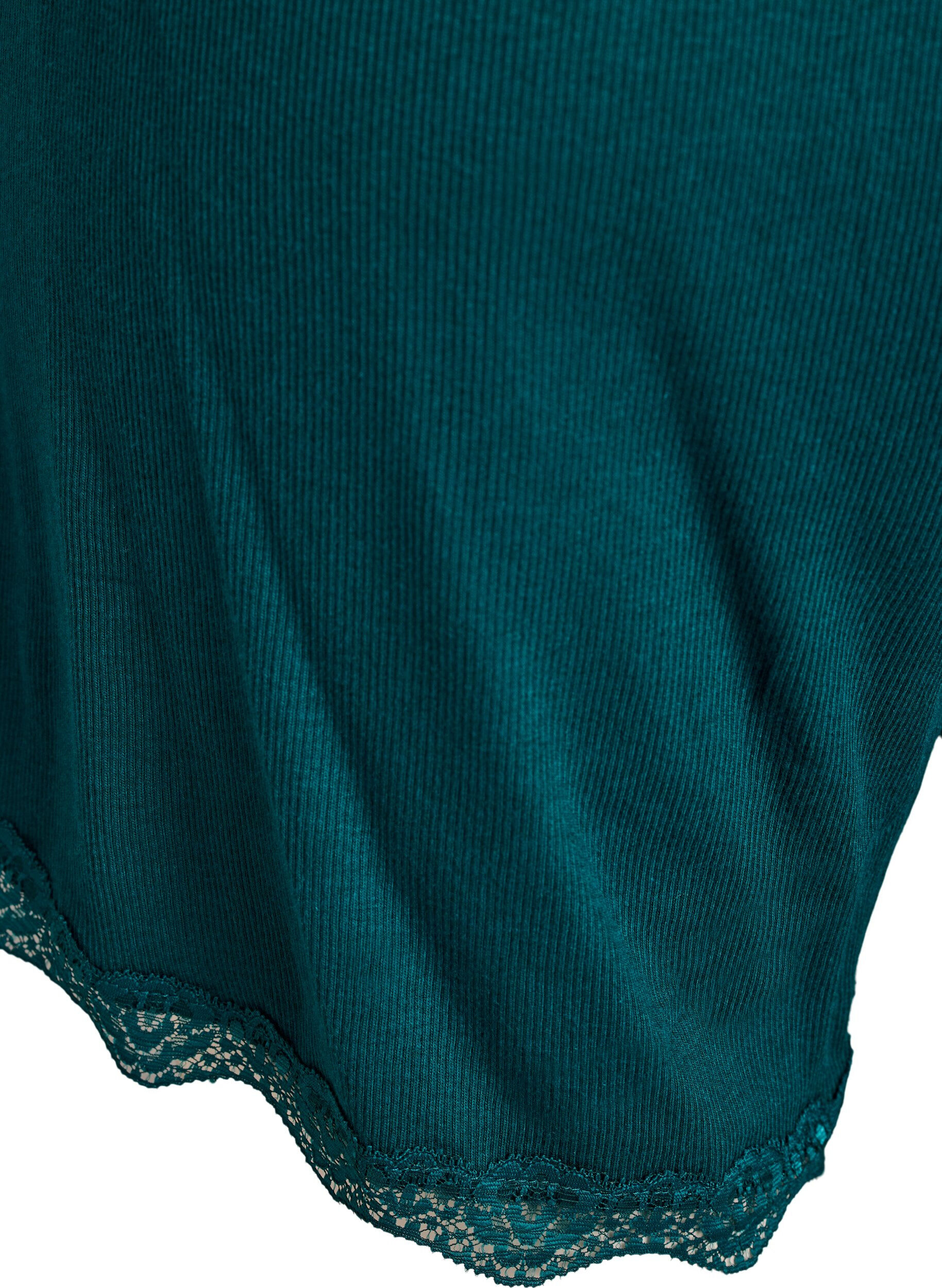 ZizziL&oslash;se nattshorts med ribbestruktur og blonderkant, Gr&oslash;nn, Packshot image number 3