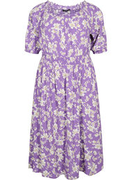 Blomstrete off-shoulder midi kjole i viskose, Purple Flower AOP