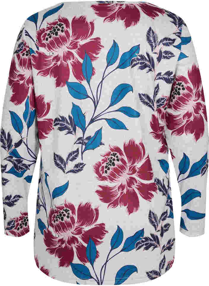 Blomstrete bluse med lange ermer, LGM Flower AOP, Packshot image number 1