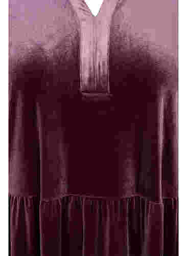 Velourkjole med volangekrage og 3/4-ermer, Winetasting, Packshot image number 2