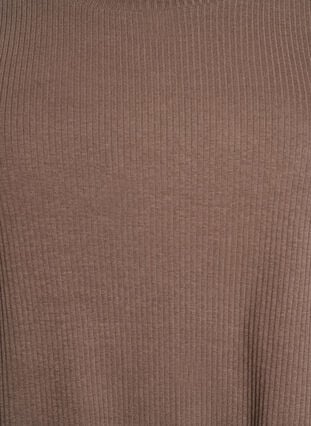 Zizzi Ribbestrikket jerseybluse med korte ermer, Brun, Packshot image number 2