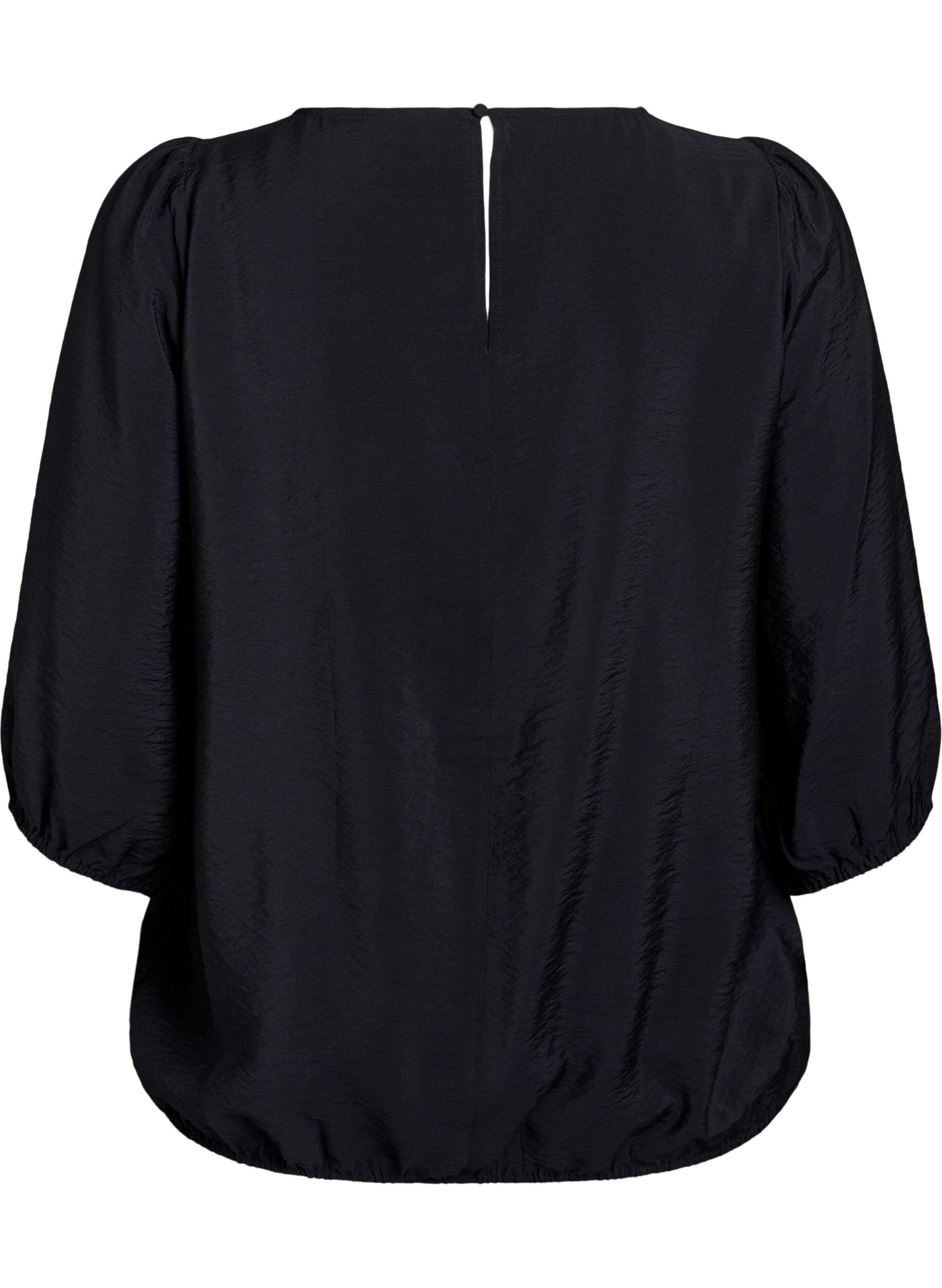 Zizzi Bluse med 3/4 ermer og blondedetaljer, Svart, Packshot image number 1