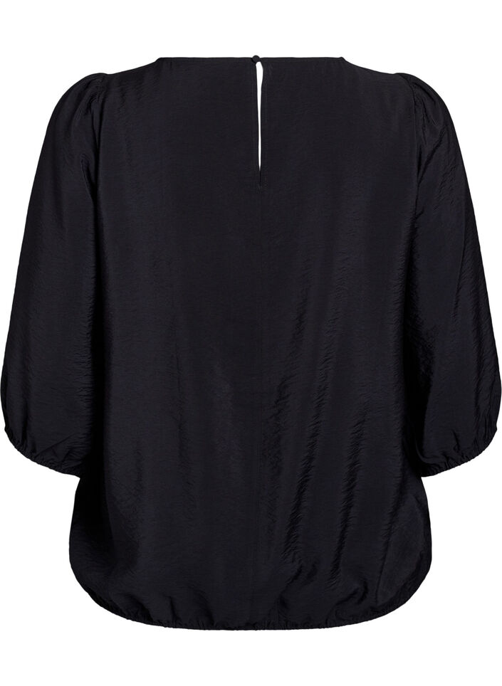 Bluse med 3/4 ermer og blondedetaljer, Svart, Packshot image number 1