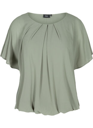 Kort bluse med løse mesh ermer, Agave Green, Packshot image number 0