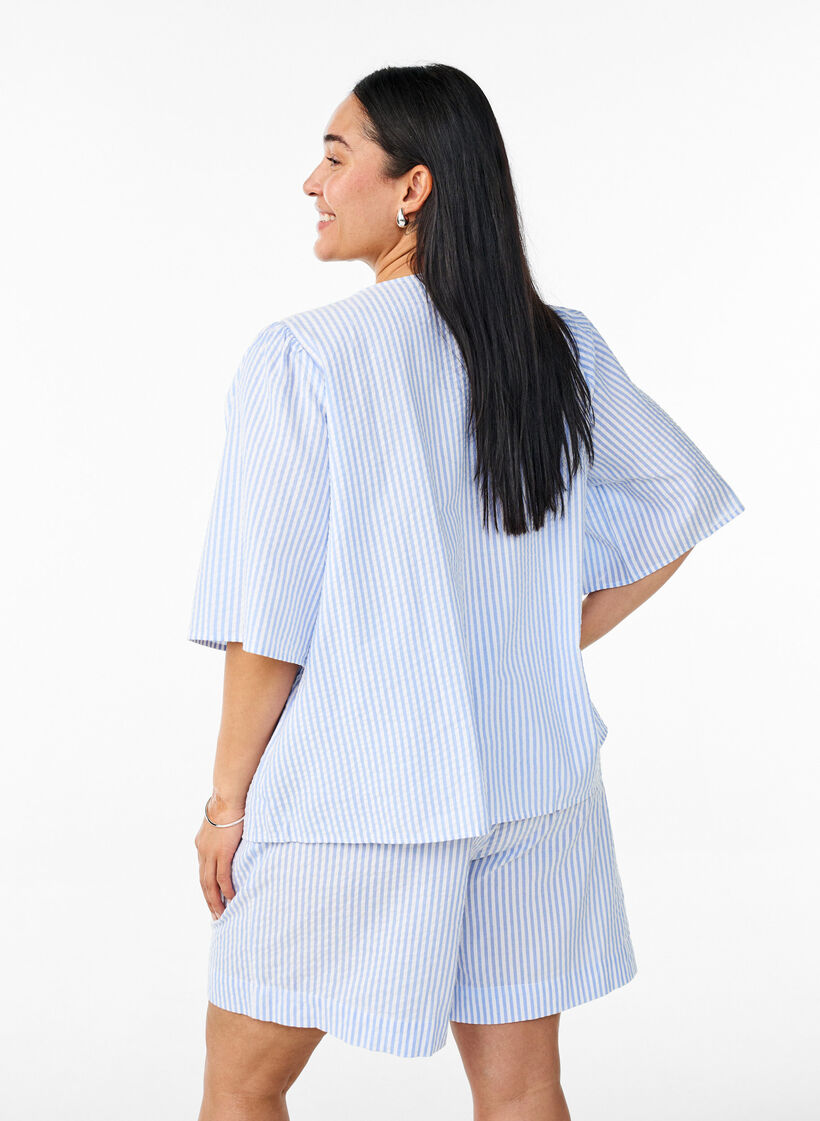 FLASH - Stripete shorts med høy midje, Blå, Model image number 2