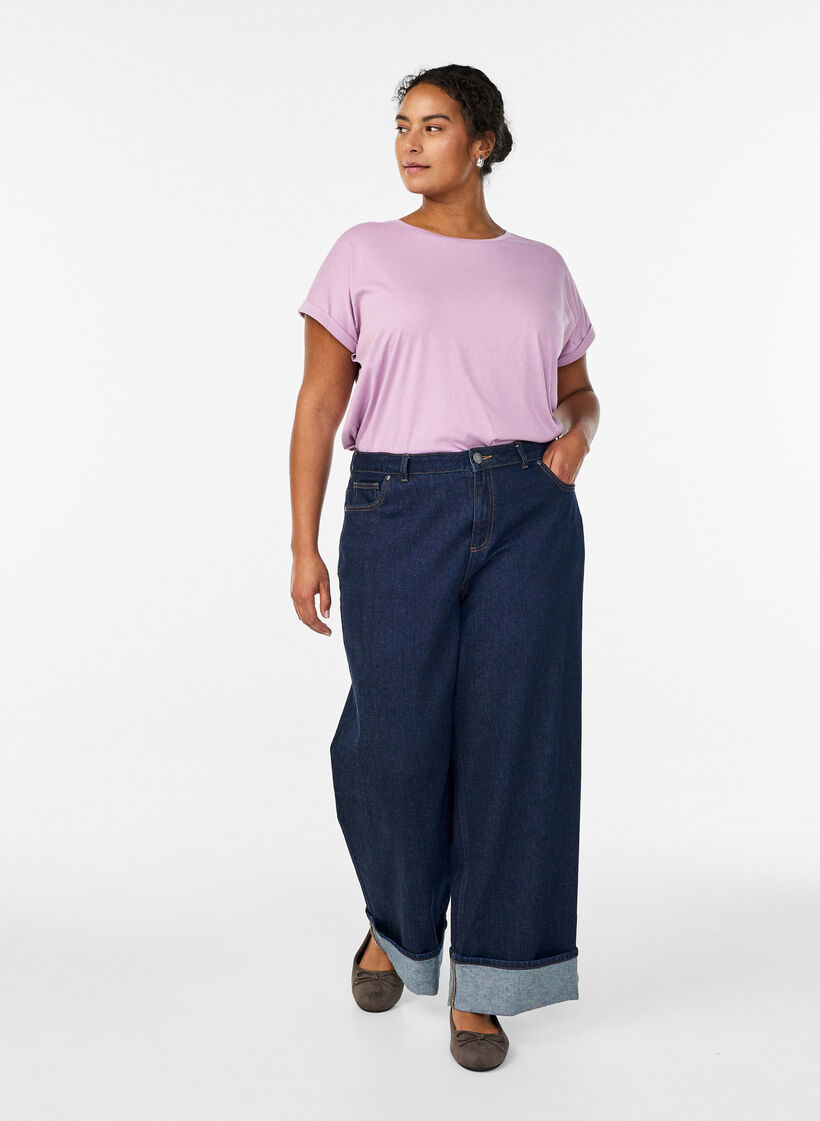 Kortermet t-skjorte i en bomullsblanding, Lilla, Model image number 1