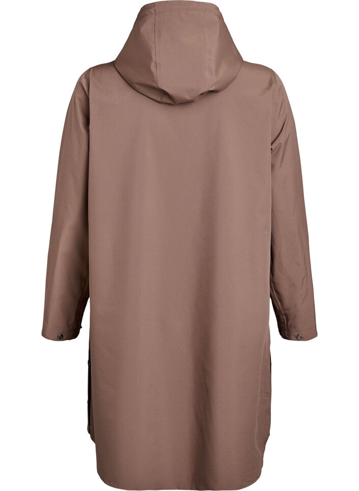 Regnjakke med lommer og hette, Brun, Packshot image number 1
