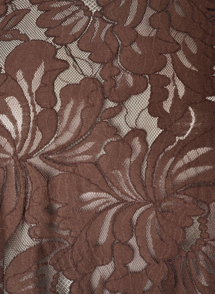 Bluse med blonder og korte ermer, Brun, Packshot image number 2