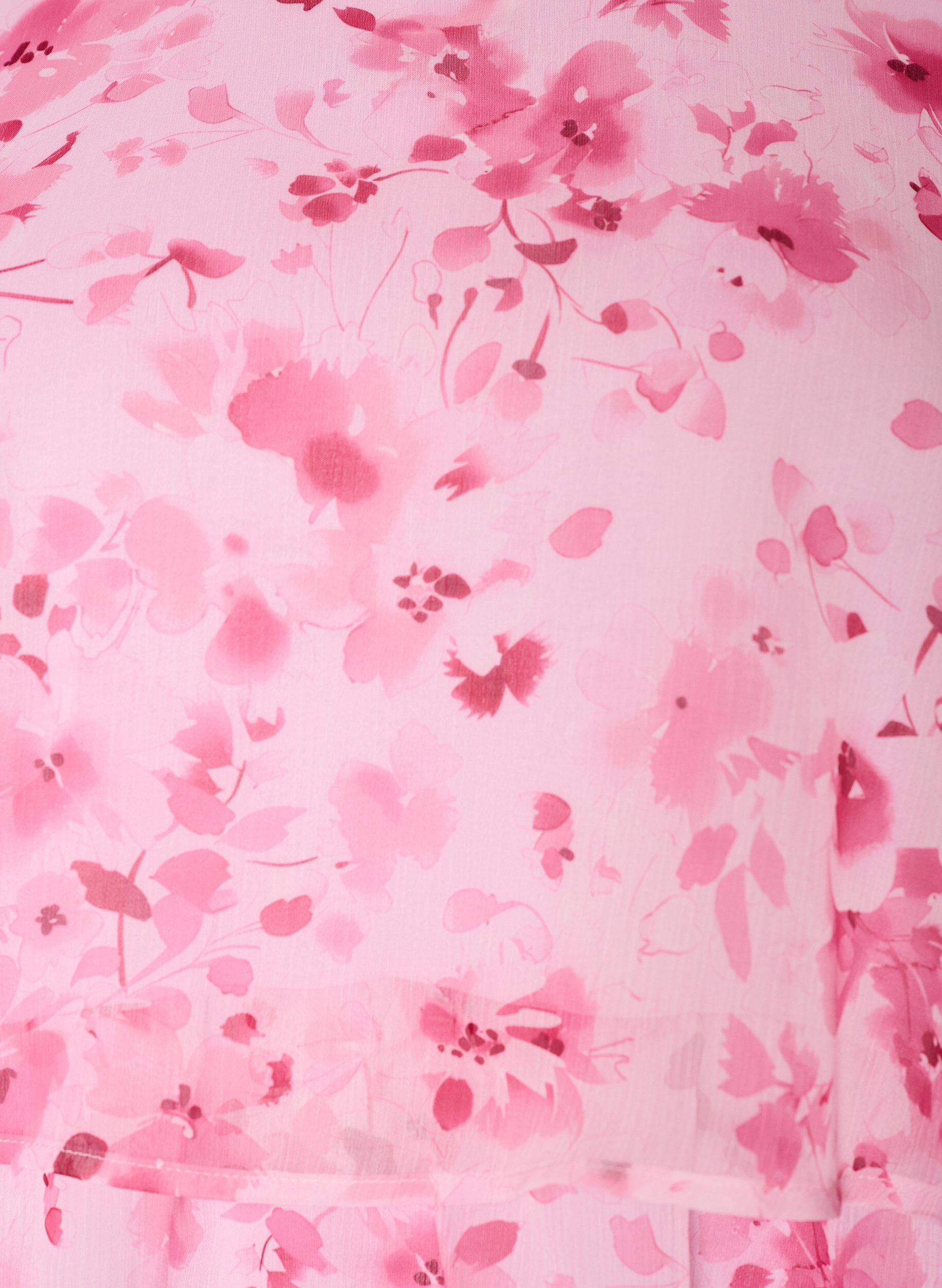 ZizziKort kjole i chiffonlook med blomsterprint og volanger, Rosa, Packshot image number 2