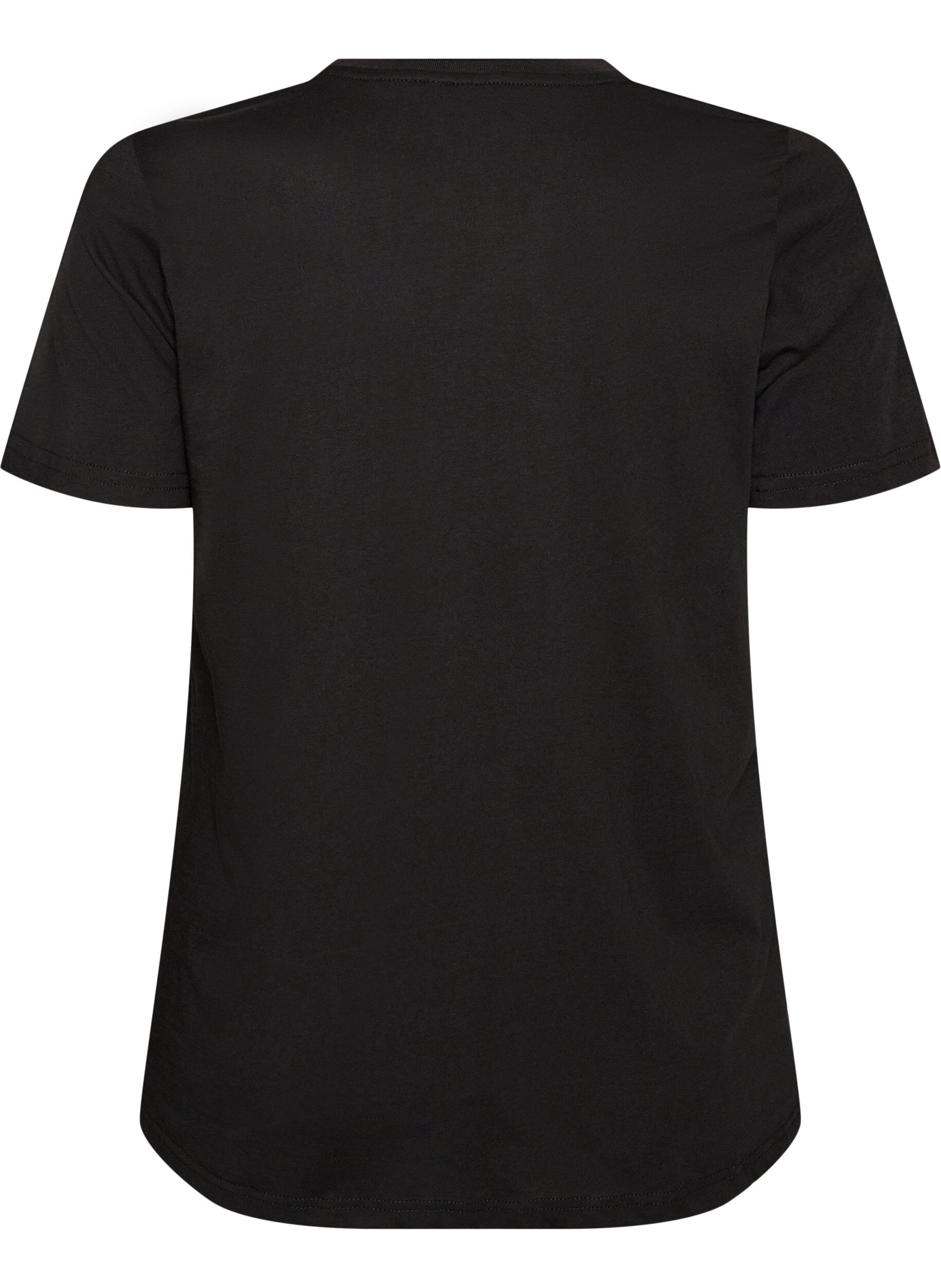 ZizziBomulls T-skjorte med tekstmerke, Svart, Packshot image number 1