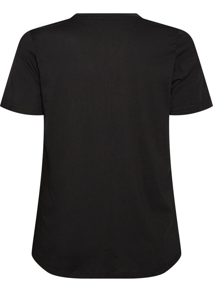 Bomulls T-skjorte med tekstmerke, Svart, Packshot image number 1