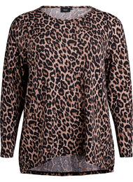 Leopardmønstret bluse med lange ermer, Leopard AOP