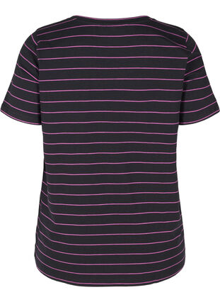 Stripete T-skjorte i bomull, Black w. Purple , Packshot image number 1