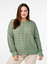 Langermet strikket bluse med et åpent mønster, Green Bay Langermet strikket bluse med et åpent mønster, Green Bay, Model